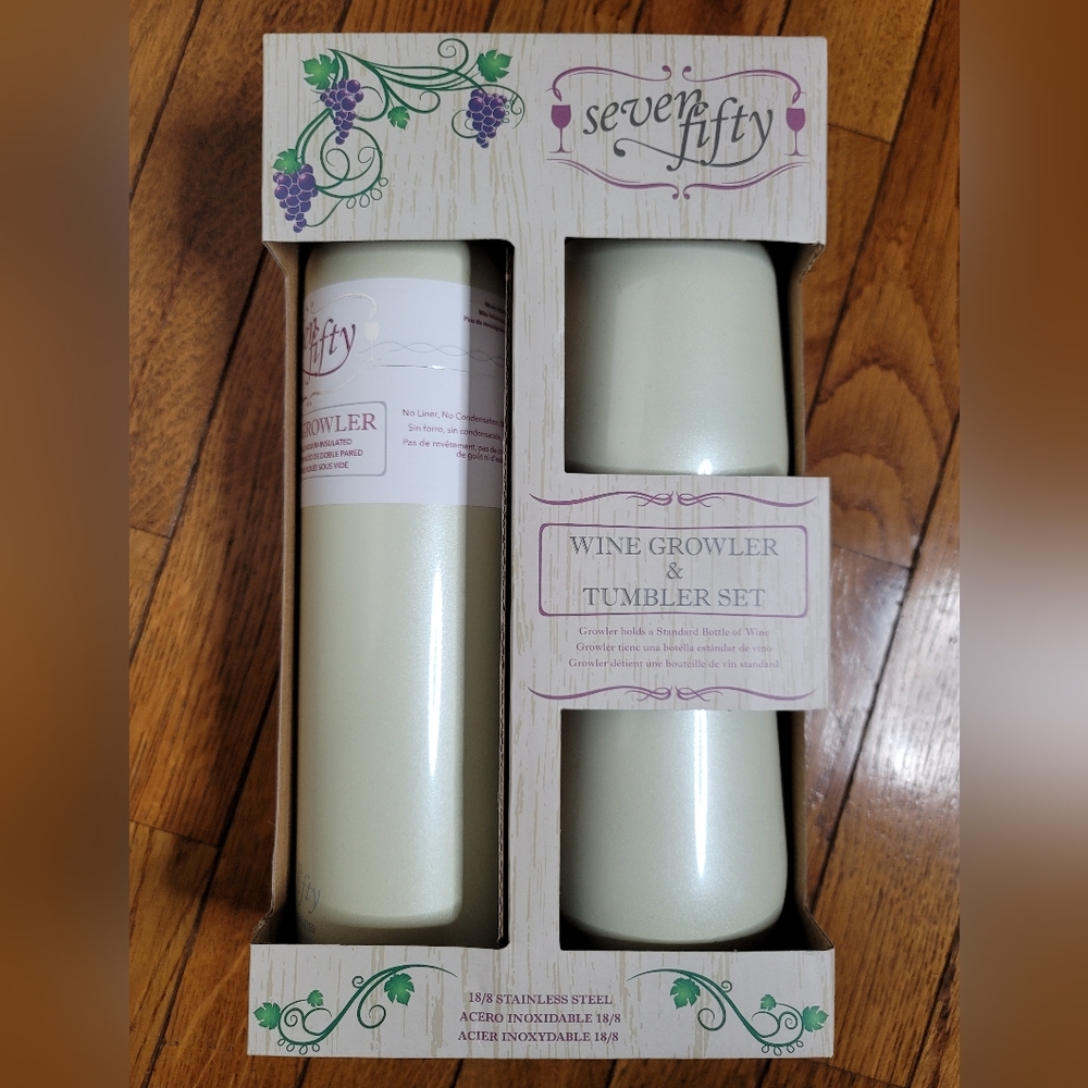 Seven fifty wine growler and tumbler set pearl white NEW